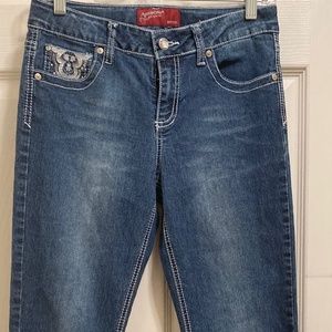 Arizona Jean Company size 16 girls blue jeans, bootleg with embellishments